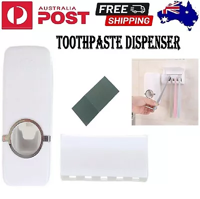 Automatic Toothpaste Dispenser Wall-mounted Rack Toothbrush Holder Bathroom Home • $16.49