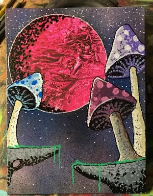 Space Shrooms Acrylic Painting Surreal Spray Paint Original George Silliman • $42