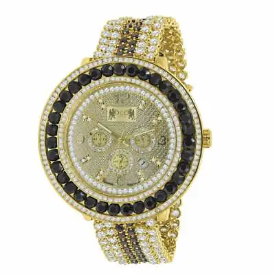 Black Onyx Real Genuine Diamond Men's Custom Watch 18K Yellow Gold Finish W/Date • £240.93