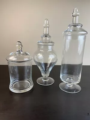 MyGift Clear Glass Apothecary Jars 3 Piece Set Decorative Weddings Candy Buffet • £33.74