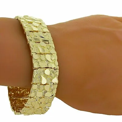 Men's Solid 14k Yellow Gold Nugget Bracelet 7  21.5mm 55-56.5 Grams • $3384.49