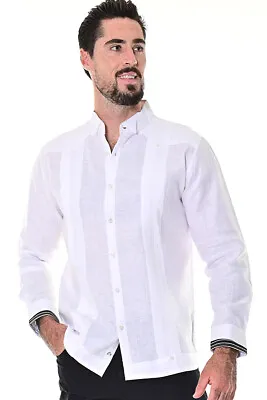 £61.82 • Buy Bohio Men Linen White Fancy Guayabera Style Shirt For Men-Tuxedo Pleated MLG1686