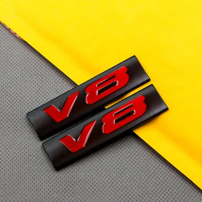 2x Metal Black & Red Rear Trunk V8 Engine Badge Sticker Fender 4wd Sport Emblem • $9.99