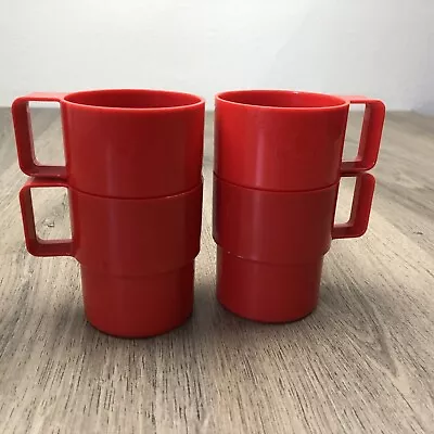 Vintage Stacking Cups X 4 Red Retro Picnic Caravan • $23.75