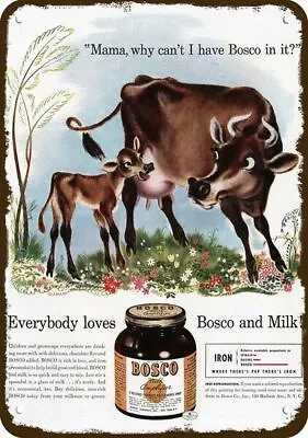 1941 BOSCO CHOCOLATE MILK Cow & Calf Vintage-Look DECORATIVE REPLICA METAL SIGN • $24.99