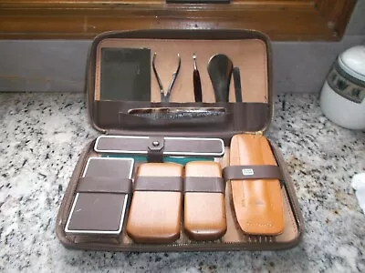 G) Beautiful Vintage Mens Leather Grooming Travel Toiletry Kit West Germany • $16.95