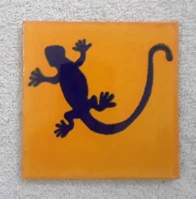 Glossy  Yellow Blue Lizard  Mexican Talavera Ceramic Tiles 4x4 • $5.75