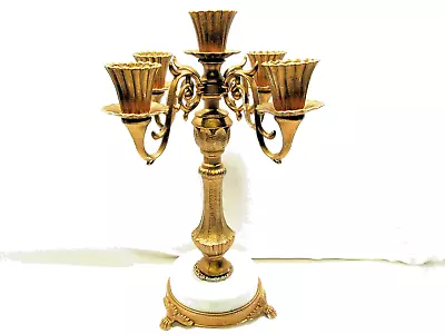 Vintage Unique Victorian Metal Candelabra Marble Base Art Deco Gold Tone • $120