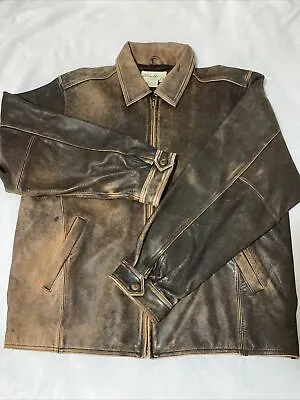Vintage EDDIE BAUER Distress  Brown Leather Jacket Men’s Size XL Made In Korea • $150