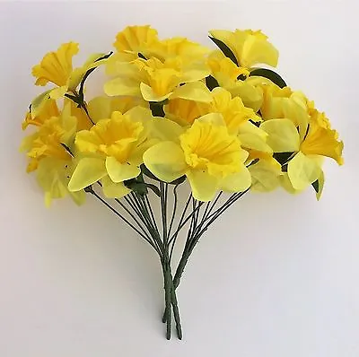 Artificial Silk Faux Flowers 4 - Bunches Of Yellow Daffodils Home Grave Crafts • £13.95