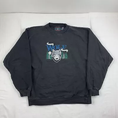 Vintage Lone Wolf Lodge Sweatshirt Adult Medium Black Faded Embroidered 90s USA • $34.99