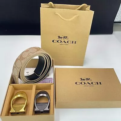 Coach Khaki Men's Double-headed Interchangeable Belt Box Set Adjustable 120CM • $38