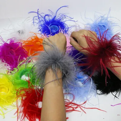 Feather Cuff Slap Bracelet Hair Ring Women Fur Fluffy Wristband Ostrich Hoop 1PC • £4.91