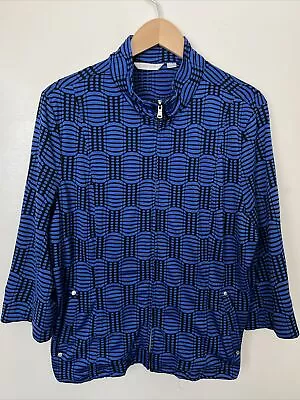 Erin London Full Zip Jacket XL Blue Black Textured Geometric Print Pockets • $22.50