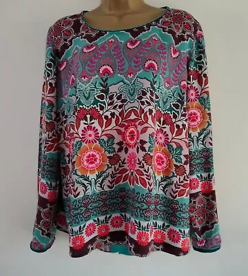 Laura Ashley Green Pink Red Floral Split Back Top Size 14 • £7.99
