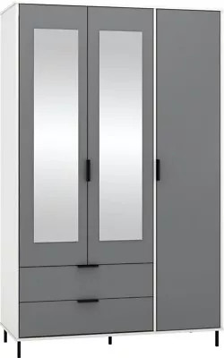 Madrid 3 Door 2 Drawer Mirrored Wardrobe In Grey And White Gloss Finish • £296