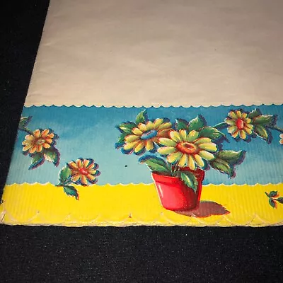 Vintage 1940s ROYLEDGE Kitchen SHELF PAPER 9 FT Unused Yellow Blue FLOWER POT • $24.95