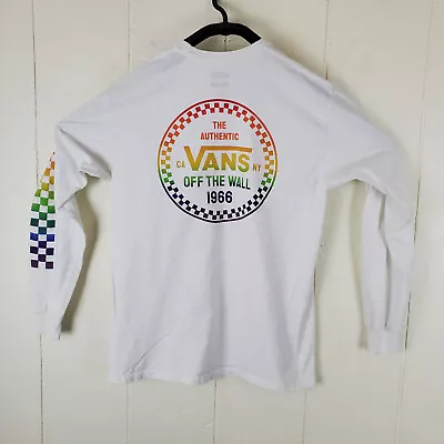 VANS Shirt Mens Medium White Graphic Crew Neck Long Sleeve Stretch Pullover • $14.49