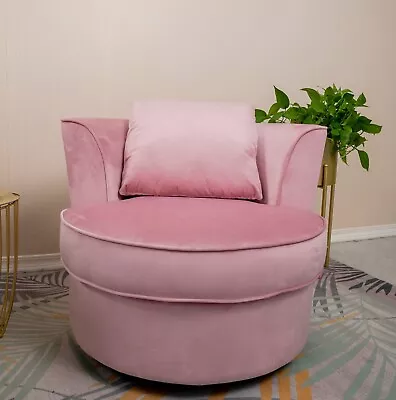 Living Room Chairs Velvet Swivel Barrel Chair Round Accent Sofa Club Chair Pink • $289.30