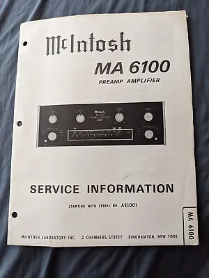 McIntosh MA 6100 Service Information • $7.45