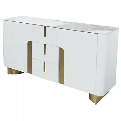 Colby Marble Effect White And Gold Sideboard 3 Drawer 2 Door Unit • £1046.70