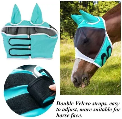 Half Or Full Face Padded Mesh Fly Mask Hood With Ears Horse S M L Size • £8.79