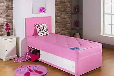 £89 • Buy Childs Pink 2'6ft Small Single Divan Bed + Mattress Storage Kids Girls Children 