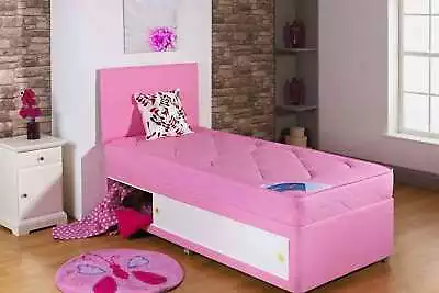 £89 • Buy Childs Pink 2'6ft Small Single Divan Bed + Mattress Storage Kids Girls Children 
