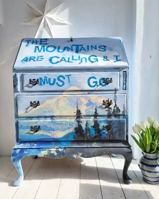 £350 • Buy Painted Bureau CABINET Sideboard Funky SHABBY CHIC Vintage Desk Blue White Grey
