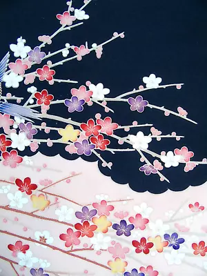 [AYANE] BIRD FLOWERS & WAVES- Japanese Silk  KIMONO Fabric • £7.99