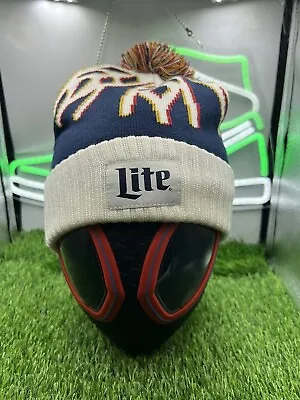 Miller Lite Beer Blue/White Winter Hat Beanie Knit Cap Pom Pom • $9