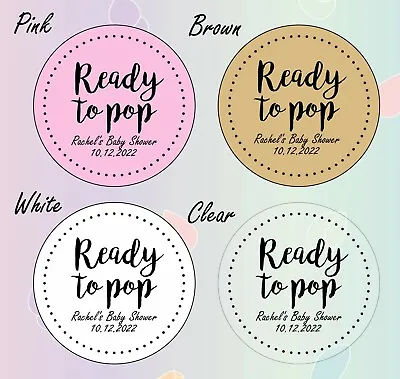 45mm Round Ready To Pop Baby Shower Personalised Labels Stickers Pink • £1.75