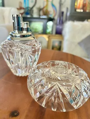 Lead Crystal Table Top Butane Lighter With American Brilliant Vintage Ashtray • $125