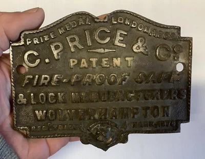 £36 • Buy Antique Cyrus Price Fire Proof Safe Plaque.