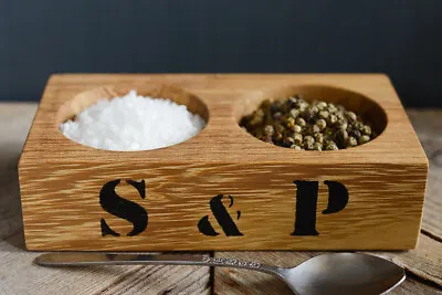 Large Eco-friendly Hardwood Salt And Pepper Pinch Pots With Black S & P Stencil • £18.99