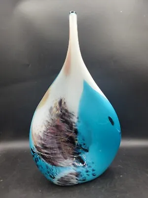 Mdina Sculpture Malta Art Glass Teal Blue White Hand Blown Glass Micheal Harris  • $250