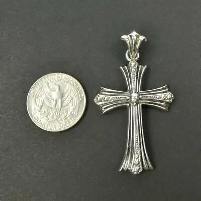 Solid 925 Sterling Silver 2  Cross Pendant Men Unisex Groove Bead Detail Classic • $34.50