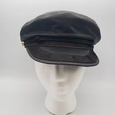 Vtg Henschel Sz Medium Greek Fishermans Captains Sailor Hat Newsboy Cap Leather  • $20.30