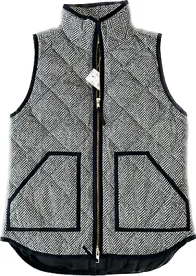 J.CREW NEW Lightweight Quilted Down Excursion Vest Black White Herringbone NWT S • $24.99
