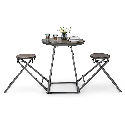 3-Piece Bar Table Set Round Pub Dining Table & 2 Foldable Stools W/ Metal Frame • $159.99