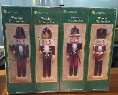 Set Of 4  TRADITIONS  Wooden Nutcracker 14  Figurines Bow Drum Spear & Sword • $89.99