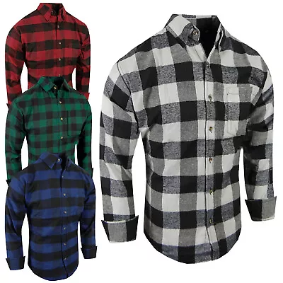 Mens Plaid Flannel Shirt Soft Cotton Big Checker Pattern Chest Pocket Casual • $17.95