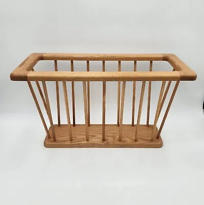 Vintage Mid-Century Arther Umanoff Style Oak Spindle Magazine Rack Holder 21.5 L • $120