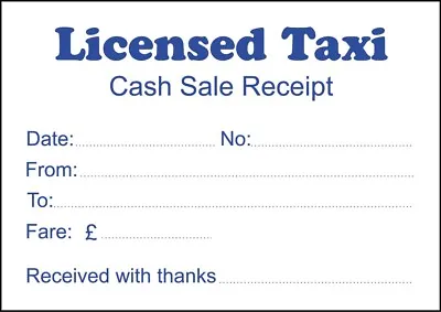 Taxi Licensed Receipt Minicab 100 Sheets Per Pad High Quality White Paper • £2.95