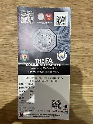 Liverpool Vs Manchester City Community Shield Cup  Ticket 2019 • £5