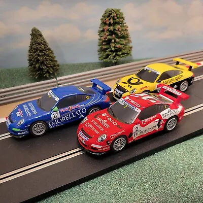 Scalextric 1:32 Cars - 3 X Porsche 997 Teco Morellato & Gelb DIGITAL • £89.99