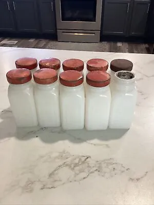Vintage Griffith's White  Milk Glass Spice Jars Set Of 10 • $20