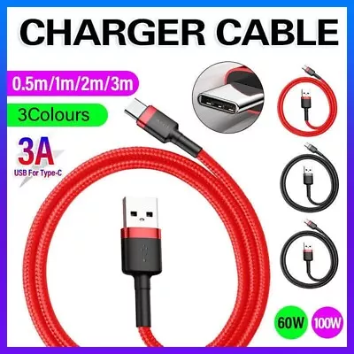 100W USB To Type C Charger Cable 3A Fast Charging Lead Data Cord For Huawei AU • $8.99