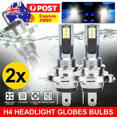 2x 14000LM Car H4 Headlight Globes Bulbs LED Lamp High Low Beam Cool White 6500K • $12.85