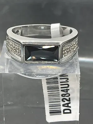 Silver Black Ring Mens Signet Pinky Emerald Cut Lab Created • £19.54